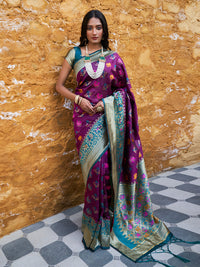 Thumbnail for Janasya Wine Cotton Silk Woven Ethnic Motifs Patola Saree - Distacart
