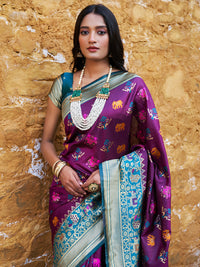 Thumbnail for Janasya Wine Cotton Silk Woven Ethnic Motifs Patola Saree - Distacart