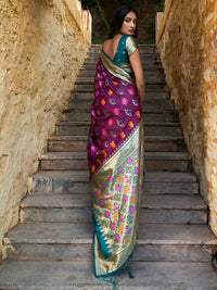 Thumbnail for Janasya Wine Cotton Silk Woven Ethnic Motifs Patola Saree - Distacart
