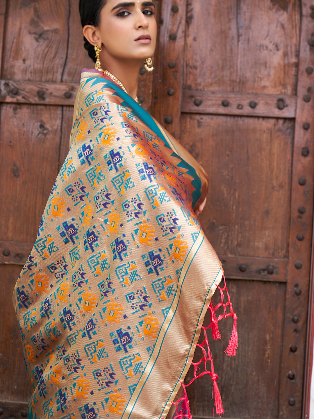 Janasya Pink Cotton Silk Woven Ethnic Motifs Patola Saree - Distacart