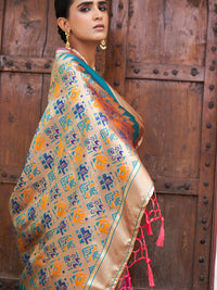 Thumbnail for Janasya Pink Cotton Silk Woven Ethnic Motifs Patola Saree - Distacart