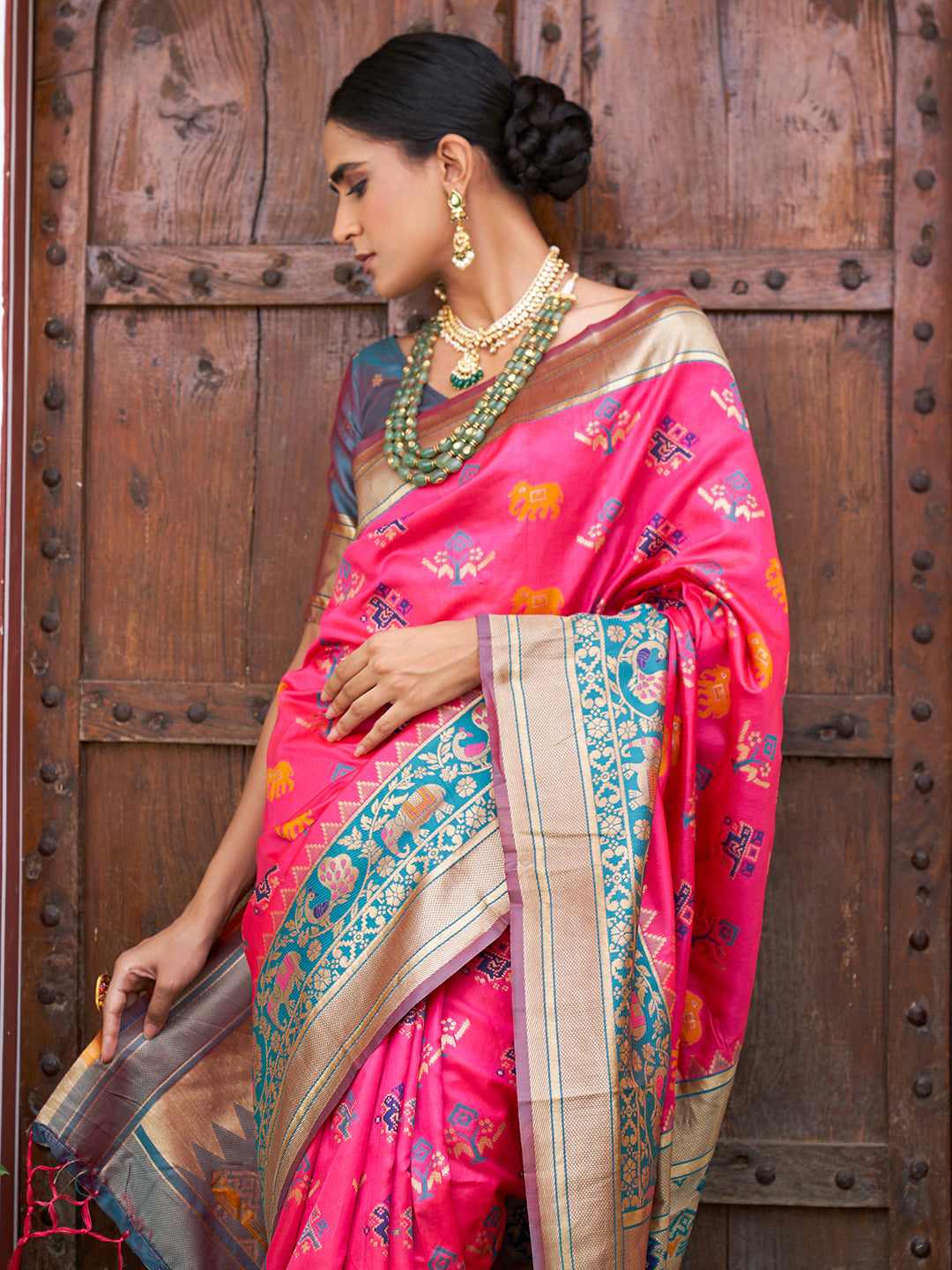 Janasya Pink Cotton Silk Woven Ethnic Motifs Patola Saree - Distacart