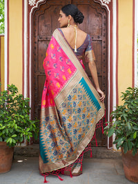 Thumbnail for Janasya Pink Cotton Silk Woven Ethnic Motifs Patola Saree - Distacart