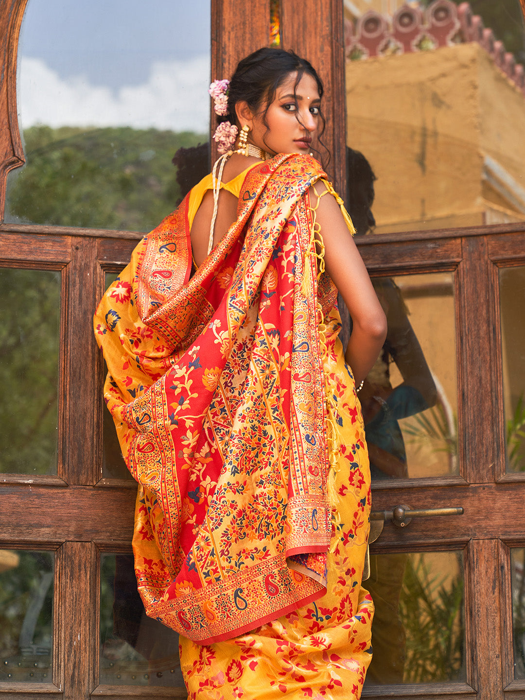Janasya Yellow Chanderi Silk Pashmina Woven Design Saree - Distacart
