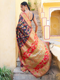 Thumbnail for Janasya Navy Blue Chanderi Silk Pashmina Woven Design Saree - Distacart