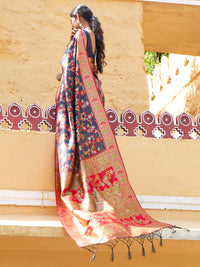 Thumbnail for Janasya Navy Blue Chanderi Silk Pashmina Woven Design Saree - Distacart