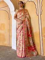 Thumbnail for Janasya Beige Chanderi Silk Pashmina Woven Design Saree - Distacart
