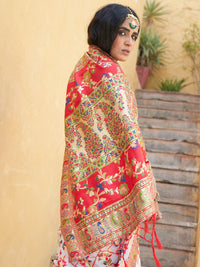 Thumbnail for Janasya White Chanderi Silk Pashmina Woven Design Saree - Distacart