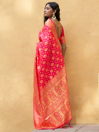 Thumbnail for Janasya Pink Banarasi Silk Ethnic Motifs Woven Design Saree - Distacart