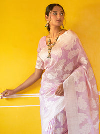 Thumbnail for Janasya Lavender Linen Cotton Woven Paisley Woven Design Saree - Distacart