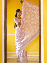 Thumbnail for Janasya Lavender Linen Cotton Woven Paisley Woven Design Saree - Distacart