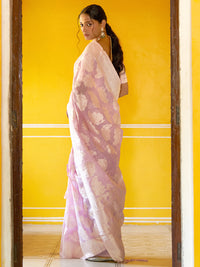 Thumbnail for Janasya Lavender Linen Cotton Woven Paisley Woven Design Saree - Distacart