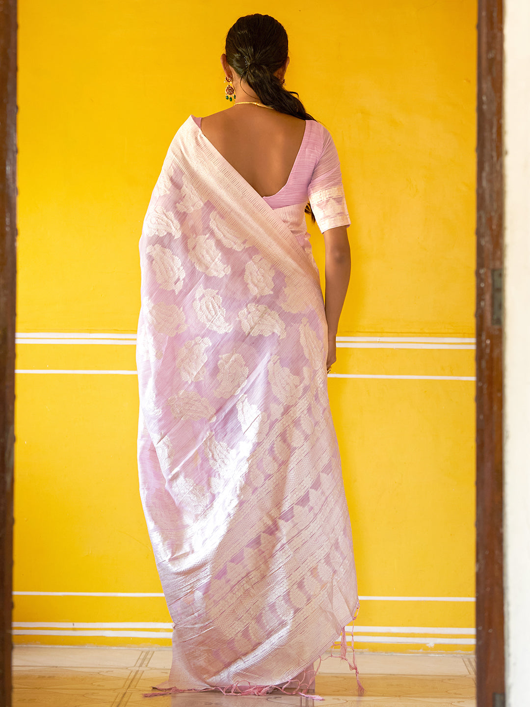 Janasya Lavender Linen Cotton Woven Paisley Woven Design Saree - Distacart