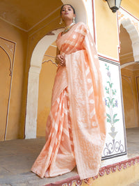 Thumbnail for Janasya Peach Linen Cotton Leheriya Woven Design Saree - Distacart