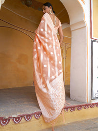 Thumbnail for Janasya Peach Linen Cotton Leheriya Woven Design Saree - Distacart