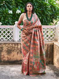 Thumbnail for Janasya Beige Cotton Silk Pashmina Woven Design Saree - Distacart
