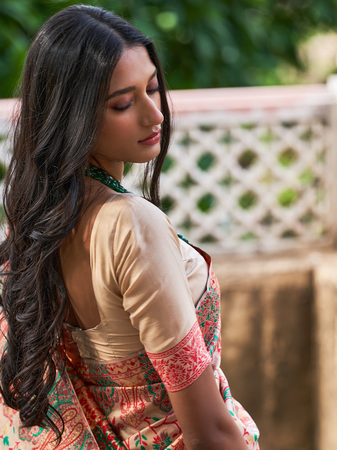Janasya Beige Cotton Silk Pashmina Woven Design Saree - Distacart
