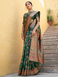 Thumbnail for Janasya Green Banarasi Silk Woven Dual Tone Floral Design Banarasi Silk Saree - Distacart