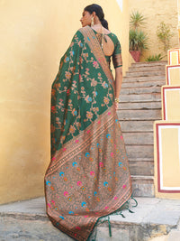 Thumbnail for Janasya Green Banarasi Silk Woven Dual Tone Floral Design Banarasi Silk Saree - Distacart
