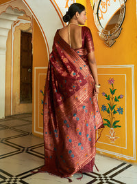Thumbnail for Janasya Maroon Banarasi Silk Woven Dual Tone Floral Design Banarasi Silk Saree - Distacart