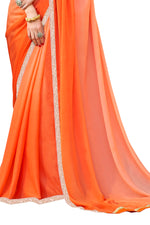 Thumbnail for Vamika Orange Designer Saree With Double Blouse 1. Plain Silk Blouse 2. Poncho Blouse (With Embroidery And Stone Work) - Distacart