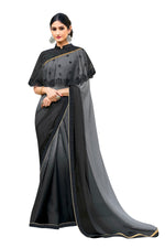 Thumbnail for Vamika Black Designer Saree With Double Blouse 1. Plain Silk Blouse 2. Poncho Blouse (With Embroidery And Stone Work) - Distacart
