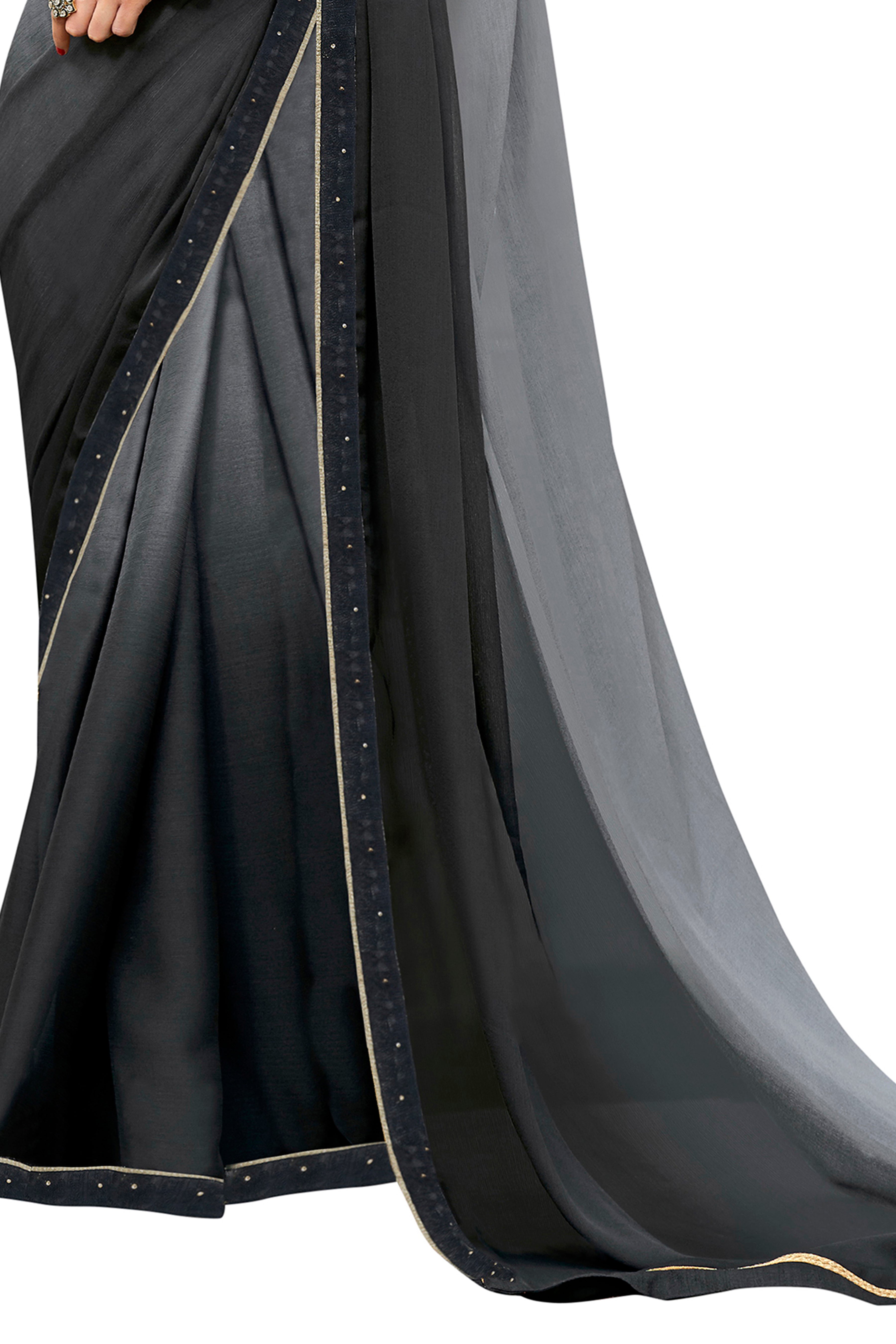 Vamika Black Designer Saree With Double Blouse 1. Plain Silk Blouse 2. Poncho Blouse (With Embroidery And Stone Work) - Distacart