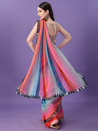 Thumbnail for Malishka Women's Multi Colour Printed Mirrow Work Georgette Saree With Unstitched Blouse - Distacart