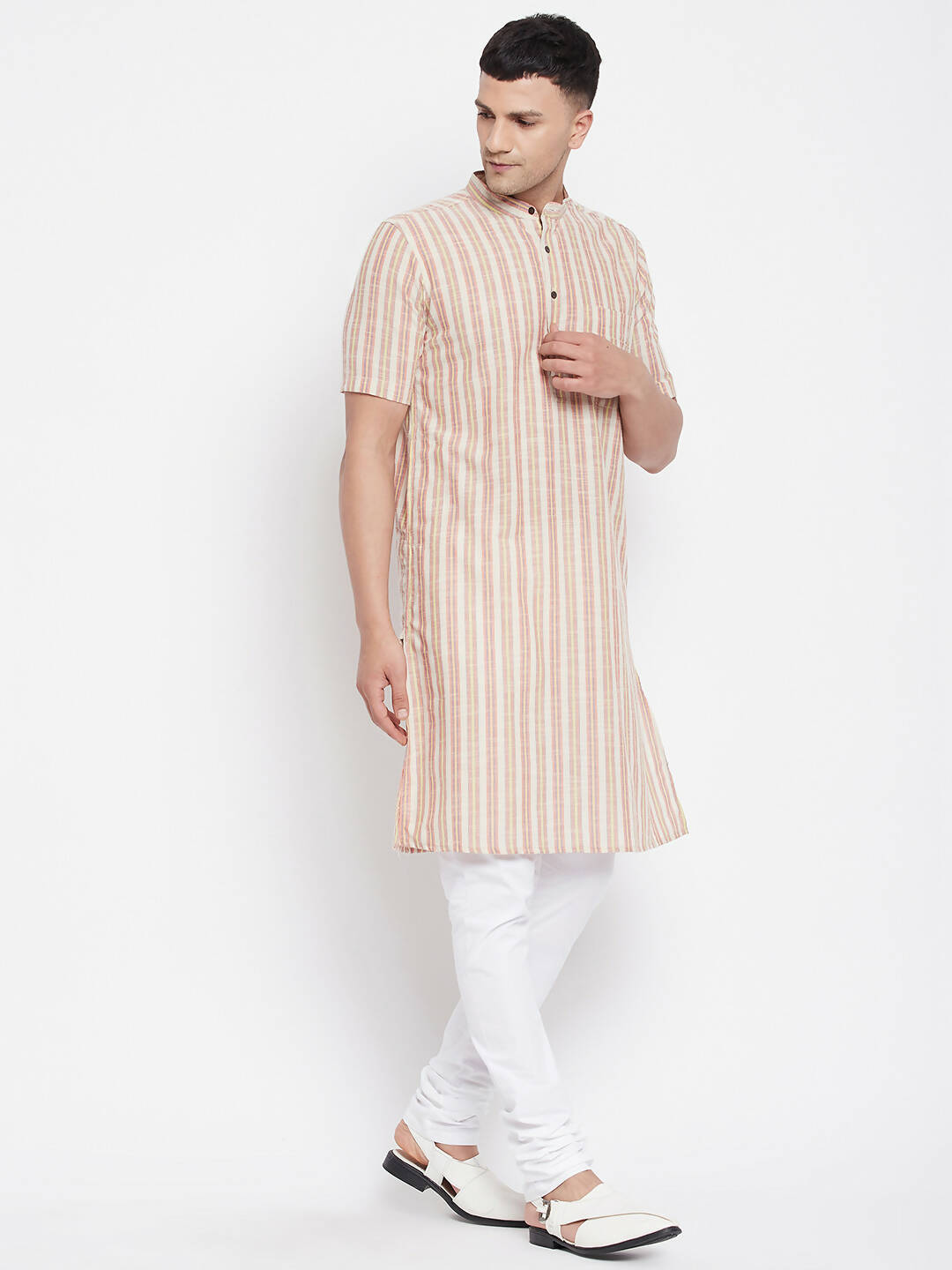 Even Apparels Yellow Pure Cotton Men's H/S Kurta With Band Collar - Distacart