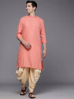 Thumbnail for Manyavar Men Peach-Coloured Mandarin Collar Self Design Kurta - Distacart