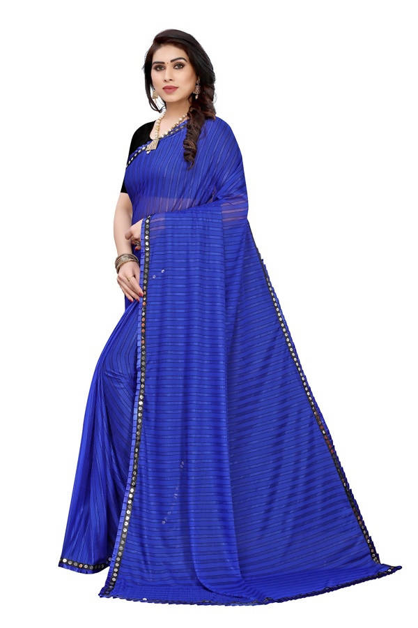 Vamika Blue Malai Silk Printed Saree (Zigzag Blue)