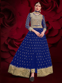 Thumbnail for Myra Royal Blue Heavy Embroidered Pant Style Anarkali Suit - Distacart