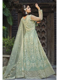 Thumbnail for Myra Dusty Pista Butterfly Net Heavy Embroidered Designer Anarkali Suit - Distacart