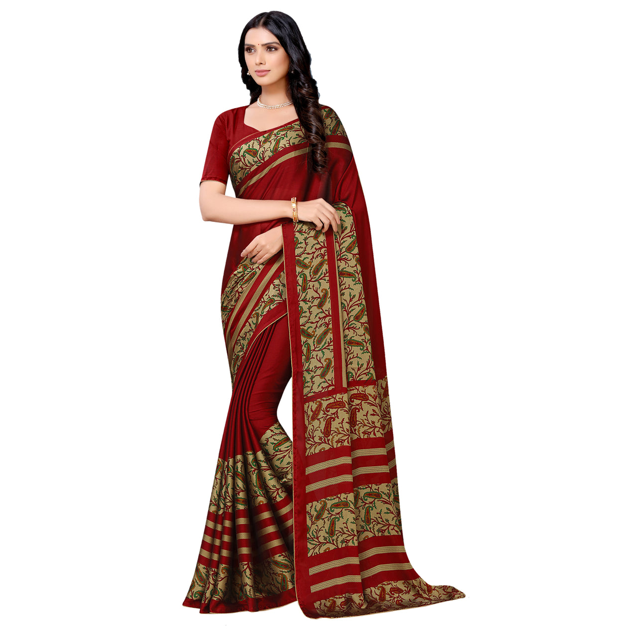 Vamika Maroon Desinger China Chifon With Piping And Lace Saree - Distacart