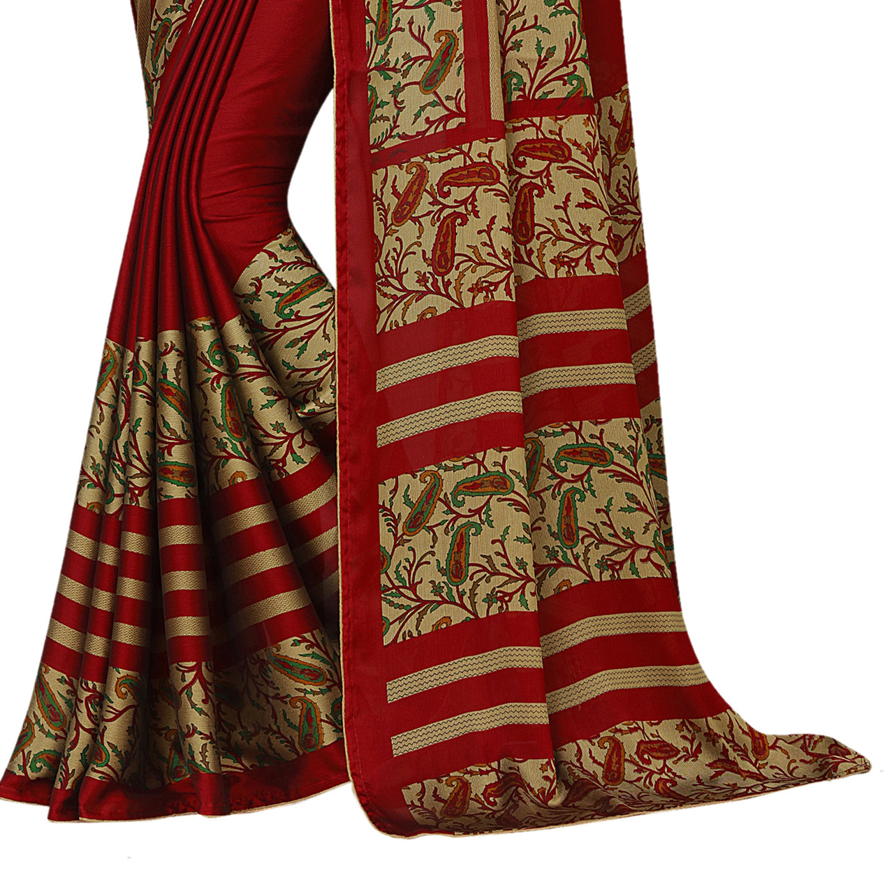 Vamika Maroon Desinger China Chifon With Piping And Lace Saree - Distacart
