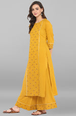 Thumbnail for Janasya Women's Mustard Cotton Embroidered Kurta With Palazzo - Distacart