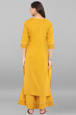 Thumbnail for Janasya Women's Mustard Cotton Embroidered Kurta With Palazzo - Distacart