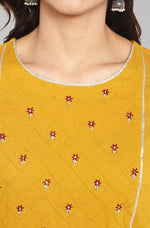 Thumbnail for Janasya Women's Mustard Cotton Embroidered Kurta With Palazzo - Distacart