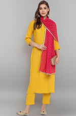 Thumbnail for Janasya Women's Mustard Rayon Solid Kurta With Pant And Dupatta - Distacart