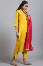 Thumbnail for Janasya Women's Mustard Rayon Solid Kurta With Pant And Dupatta - Distacart