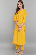 Thumbnail for Janasya Women's Mustard Rayon Solid Kurta With Pant And Dupatta - Distacart