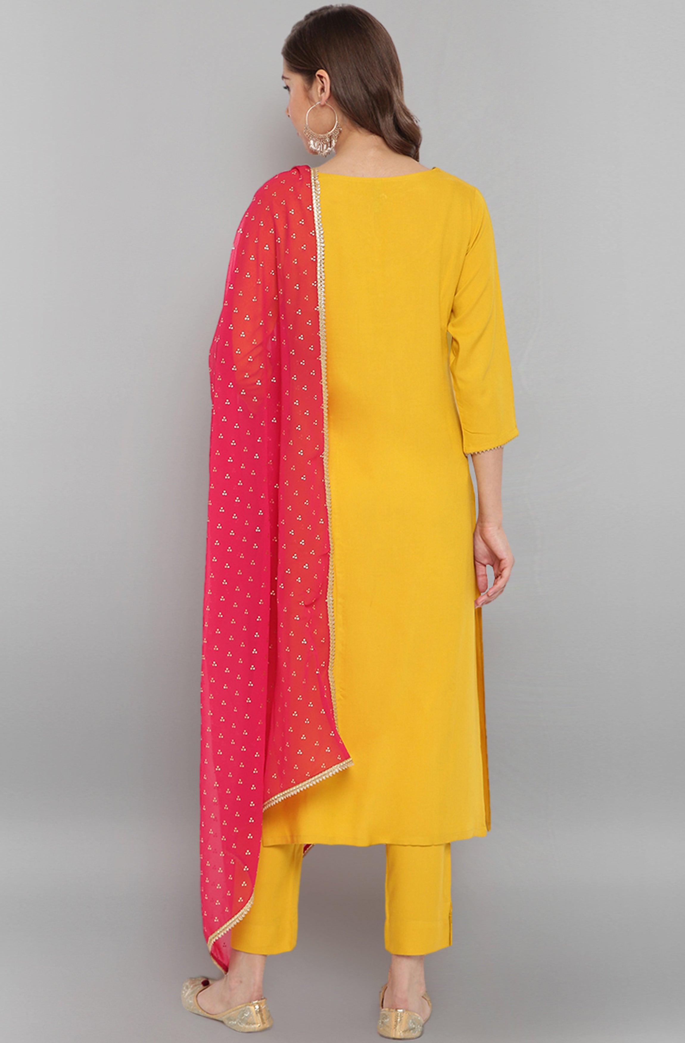 Janasya Women's Mustard Rayon Solid Kurta With Pant And Dupatta - Distacart