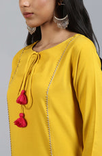 Thumbnail for Janasya Women's Mustard Rayon Solid Kurta With Pant And Dupatta - Distacart