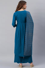 Thumbnail for Janasya Women's Blue Cotton Solid Kurta With Palazzo And Dupatta - Distacart