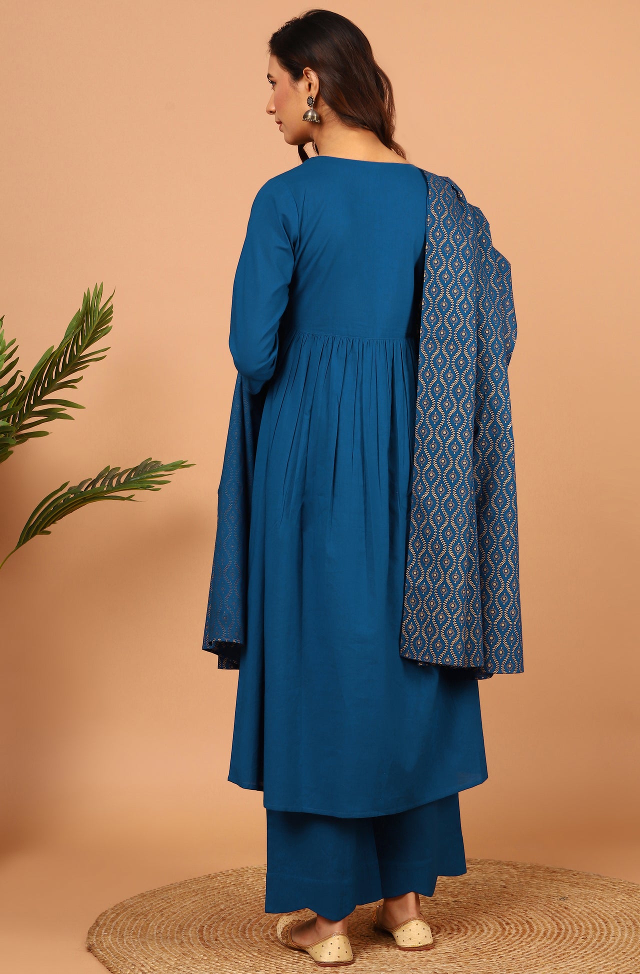 Janasya Women's Blue Cotton Solid Kurta With Palazzo And Dupatta - Distacart