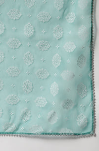 Thumbnail for Janasya Women's Turquoise Cotton Striped Kurta With Pant And Dupatta - Distacart