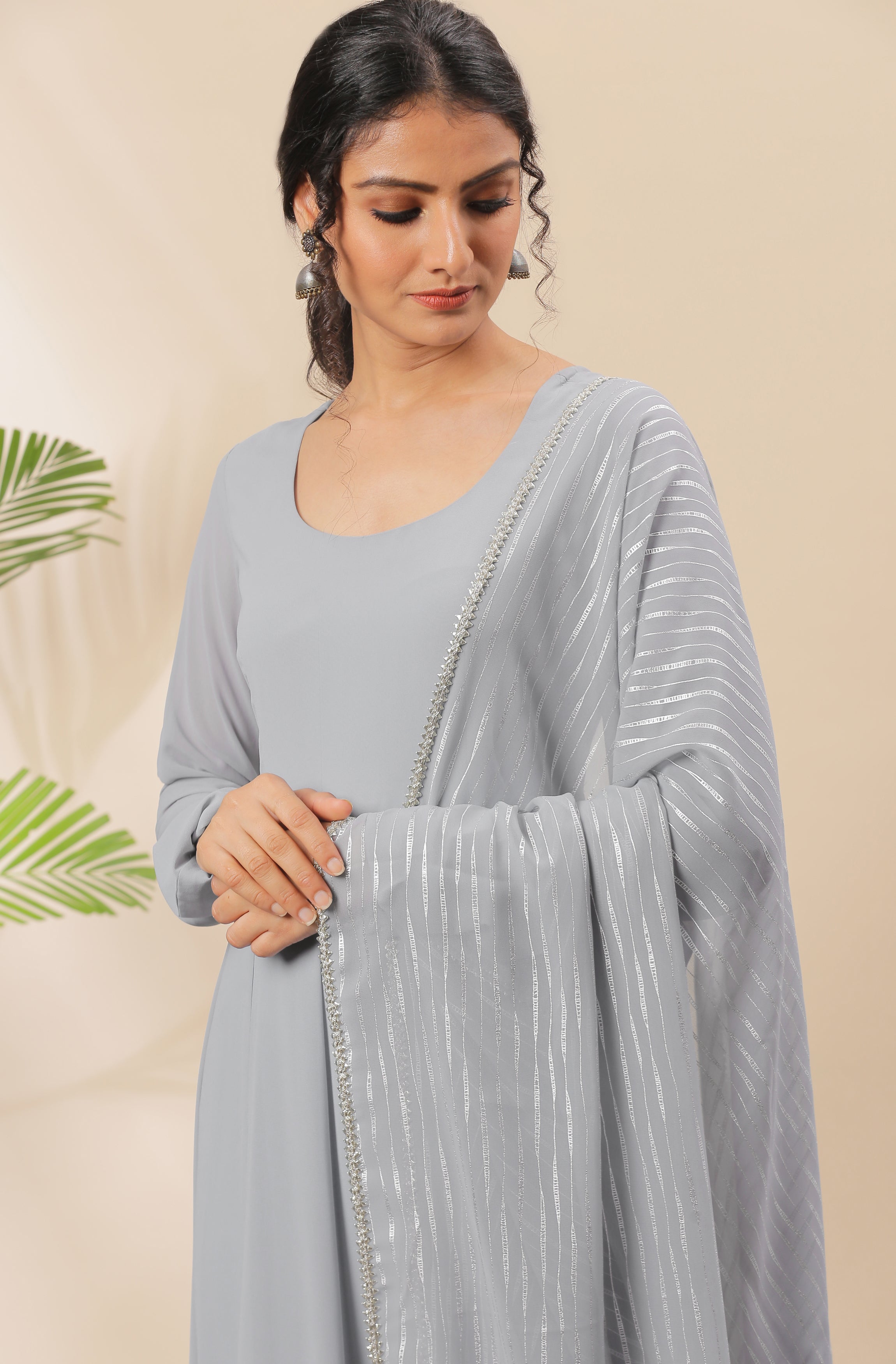 Janasya Women's Grey Poly Georgette Solid Kurta With Dupatta - Distacart