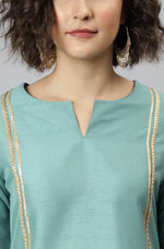 Thumbnail for Janasya Women's Green Poly Silk Solid Straight Festive Kurta Set - Distacart