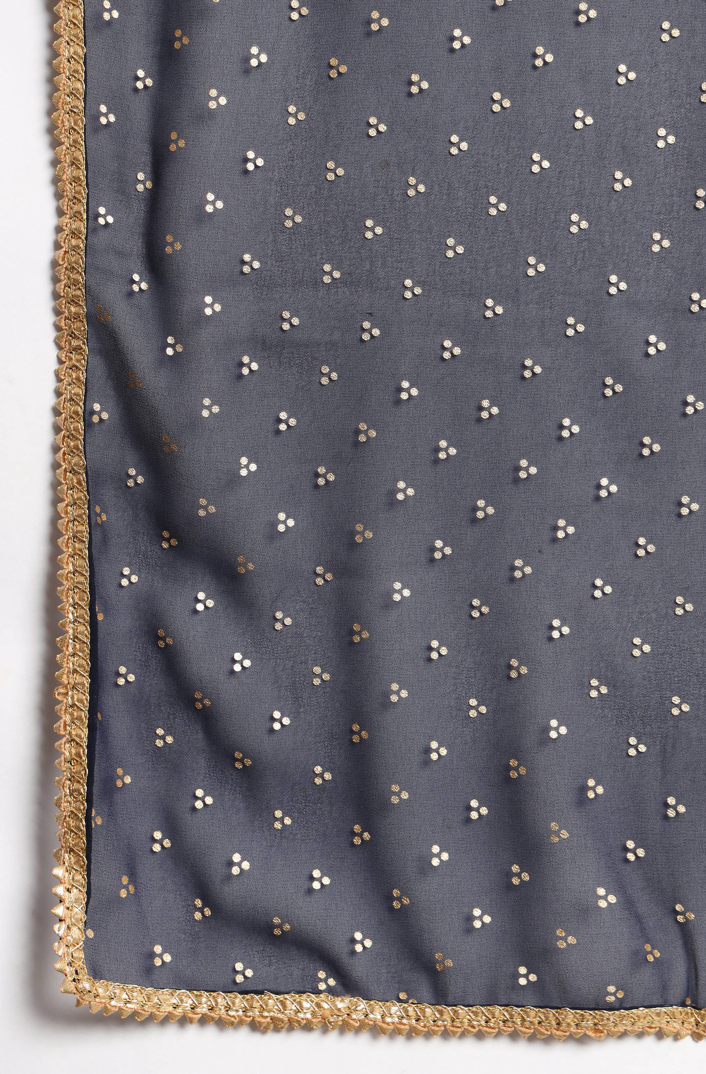 Janasya Women's Navy Blue Poly Georgette Foil Print Kurta With Dupatta - Distacart