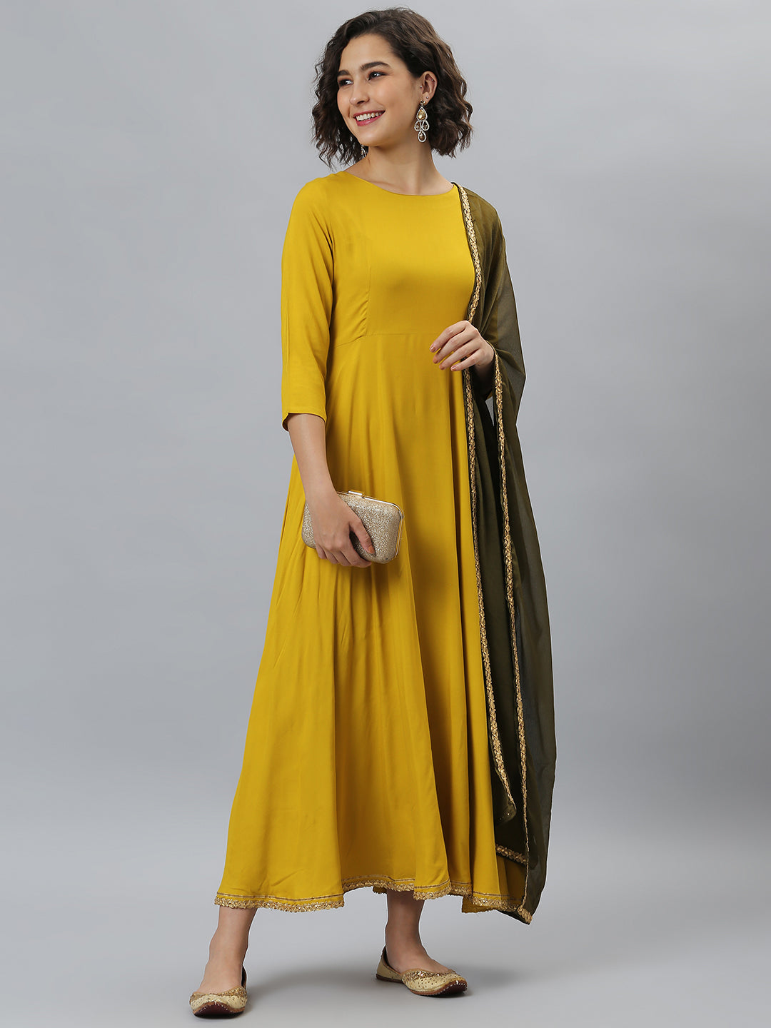 Janasya Women's Mustard Rayon Solid Flared Casual Kurta Set - Distacart